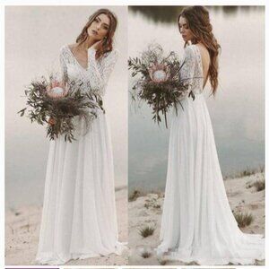 NEW OPEN-BACK WEDDING DRESS- 28" WAIST (LADIES 6/8)